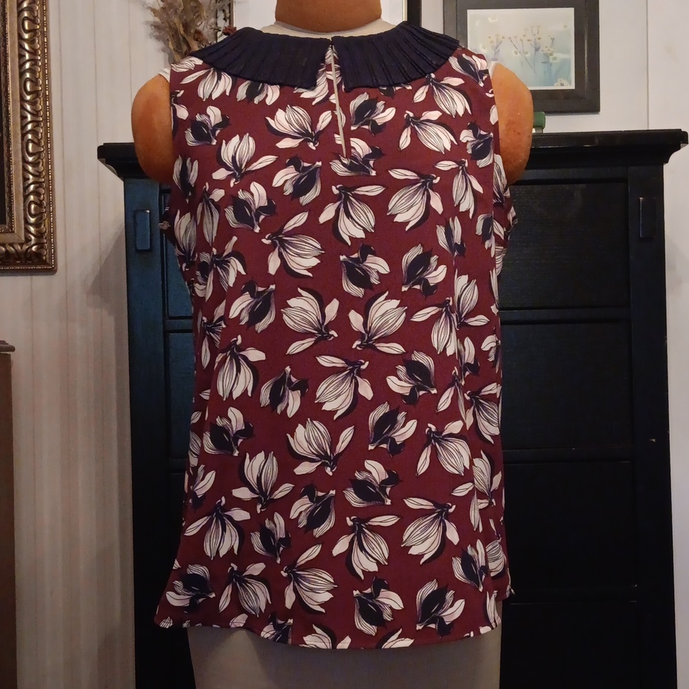 Ann Taylor Blouse with Navy Collar